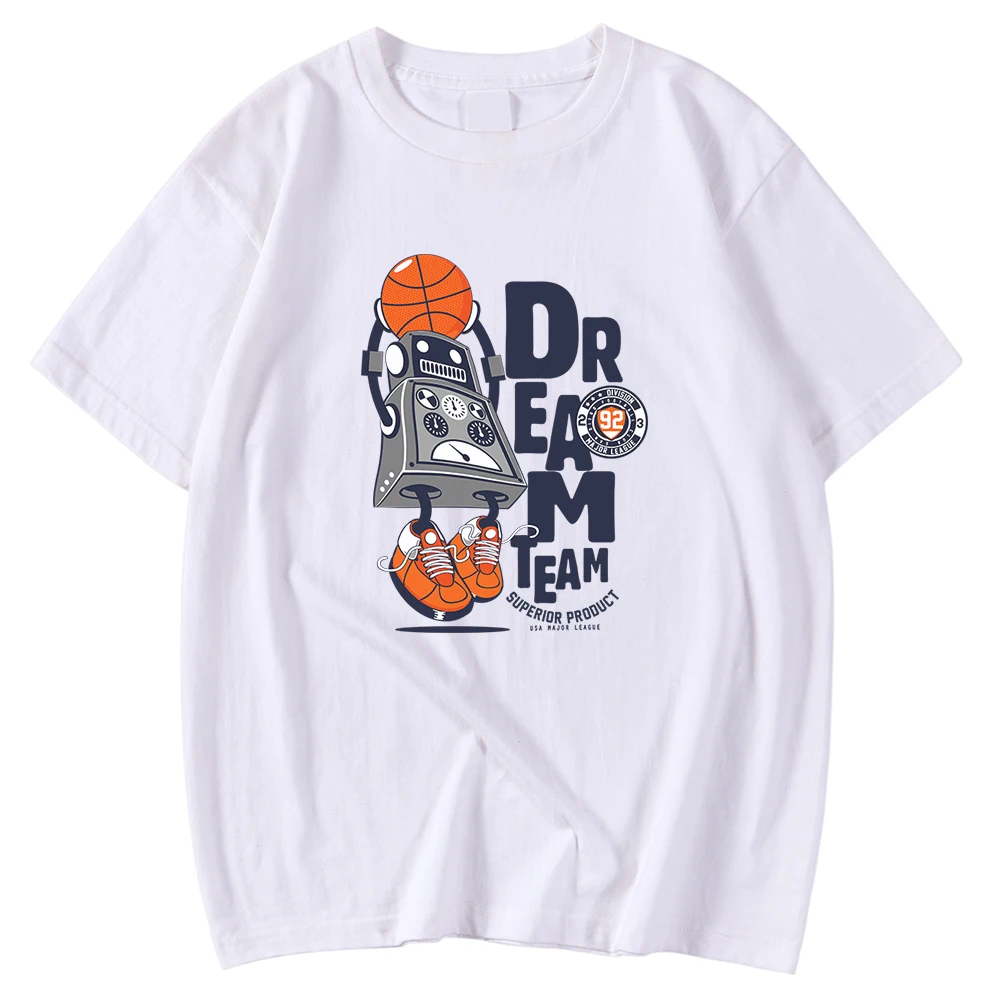 

Kohpweran Robot Play Basketball Team Print Clothes Sleeve Men Tshirts Summer Breathable T Shirts Oversized Tees Shirt Mens
