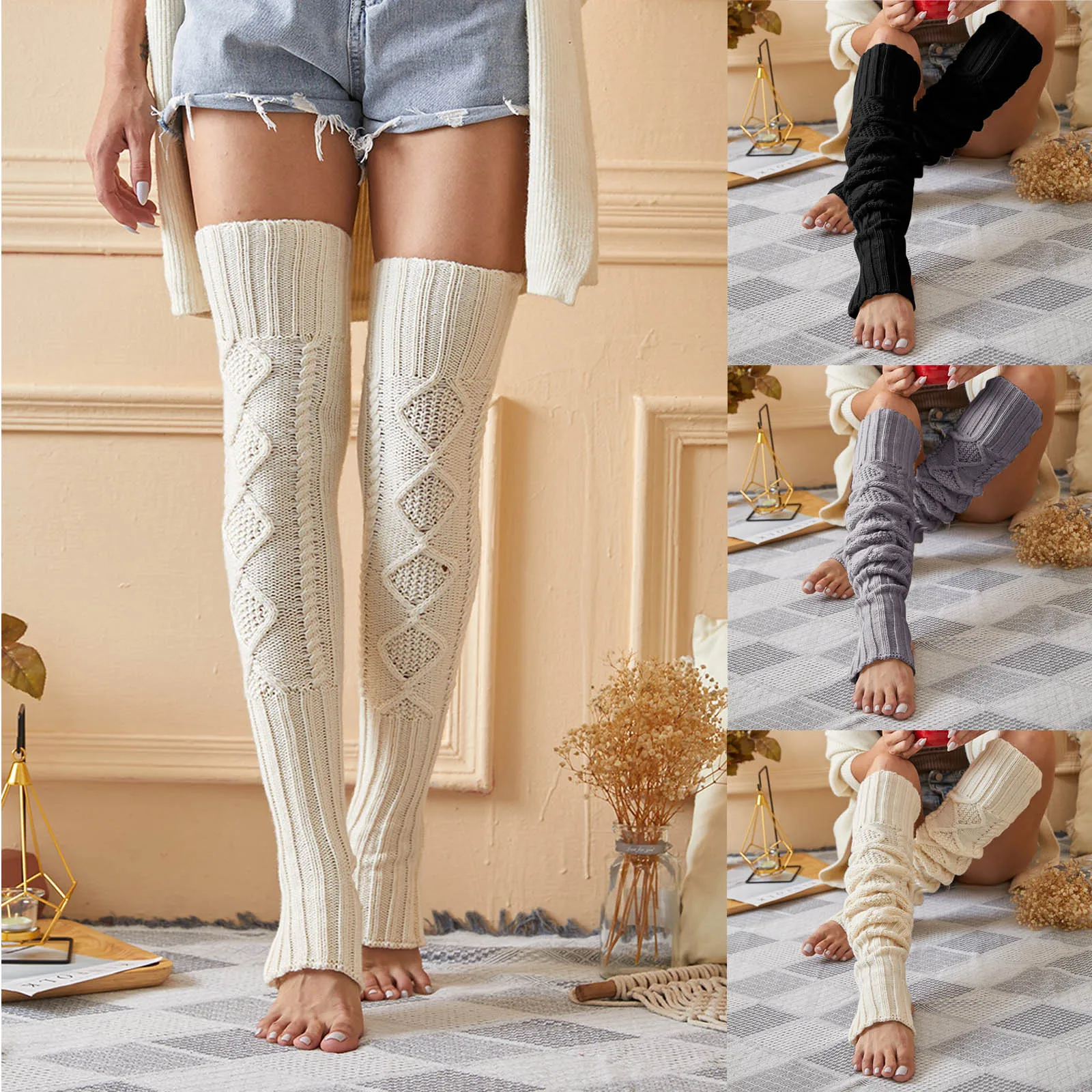 

Winter Warm Stockings Women's Long Knitted Stockings For Girls Ladies Women Leg Warm Knit Socks Thigh High Over The Knee Socks