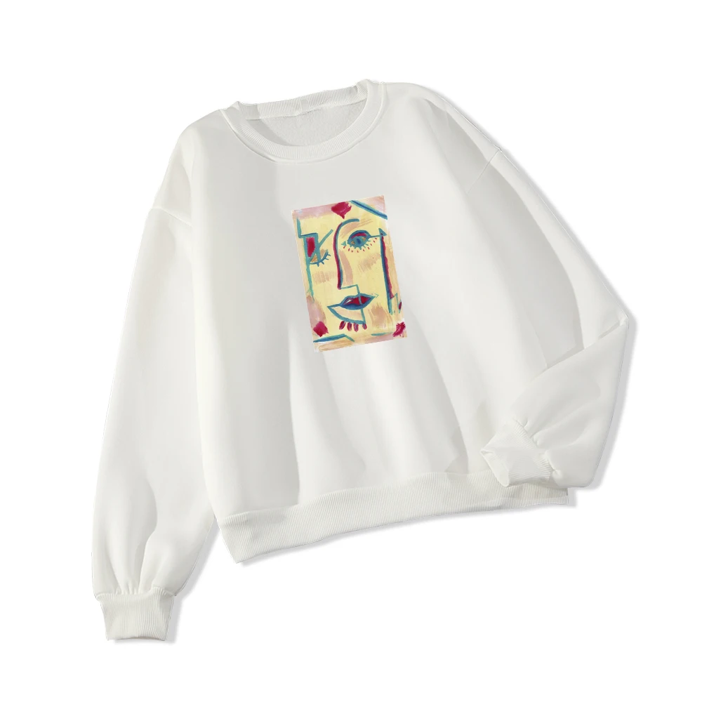 Aesthetic Goth Line Face Sweatshirts Hoodies Women Crewneck Fall Girlfriend Oversized Sweetshirts Sudadera Mujer Invierno 2020