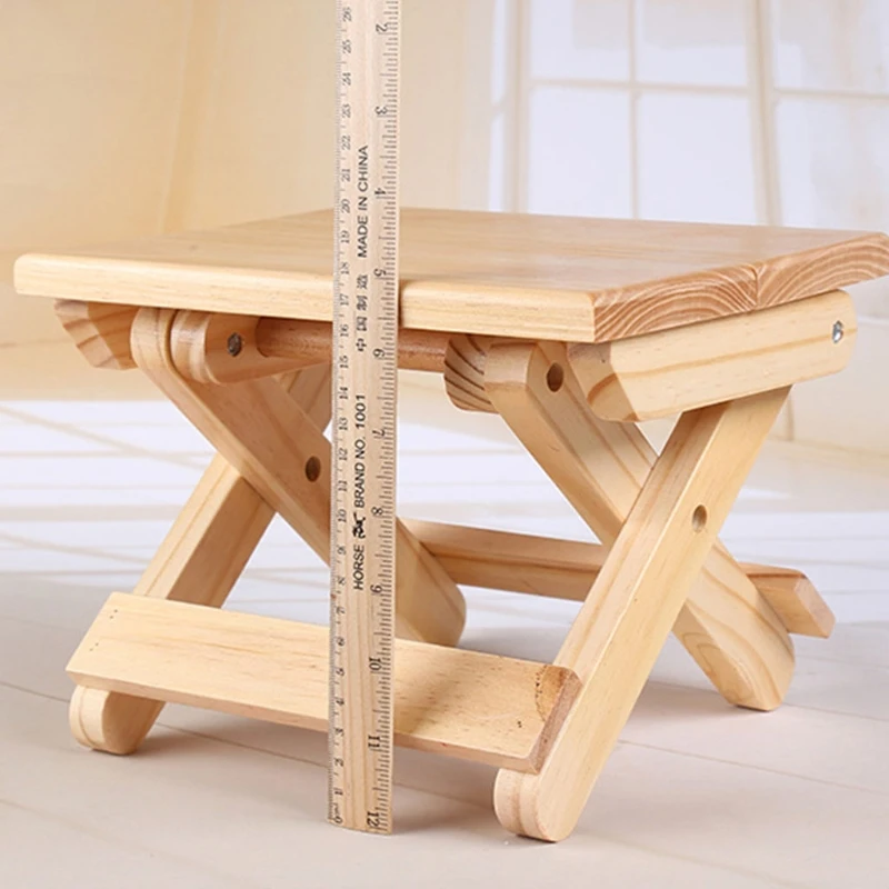 

Pine wood folding stool portable household solid wood taburet outdoor fishing chair small bench square stool