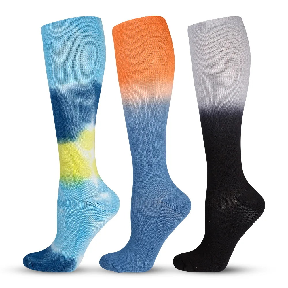 

2021 Trends Fashion Long Calf Marathon Running Sports Knee High Socks Tie Dye Cotton Compression Stockings