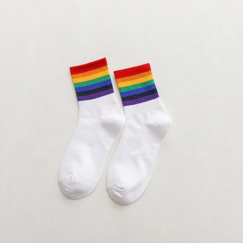 

Rainbow Socks Women's Stockings Korean Version Sweet Striped Women's Socks Spring, Autumn Winter Cotton College Wind Socks Tide