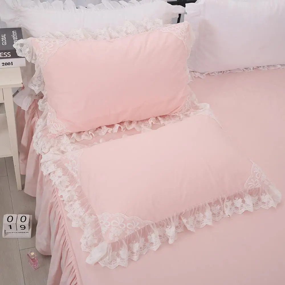 Free shipping princess lace ruffles embroidered pure cotton pink pillowcase 48cm*74cm 1pc no zipper envelope pillow sham YYX | Дом и сад