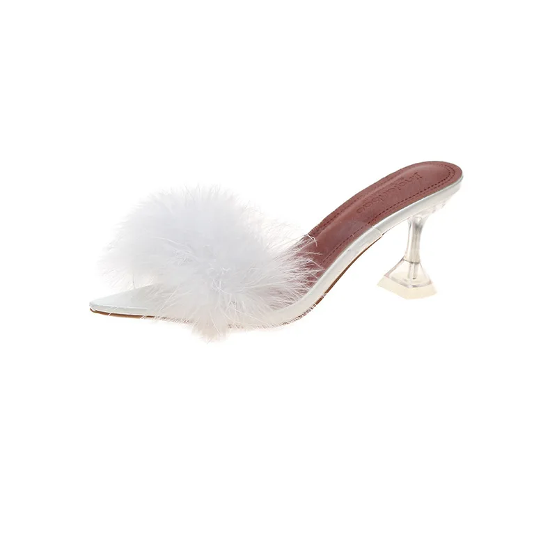 

Feather transparent pointed Crystal High Heels Sandals large women's shoes