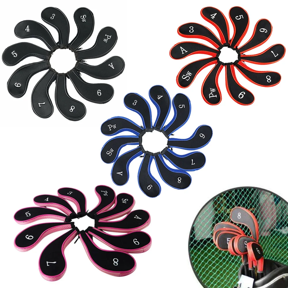 

10 PCS Zippered Golf Club Head Cover Wedge Iron Sleeve Protector Case Protect Case Outdoor Sports BHD2