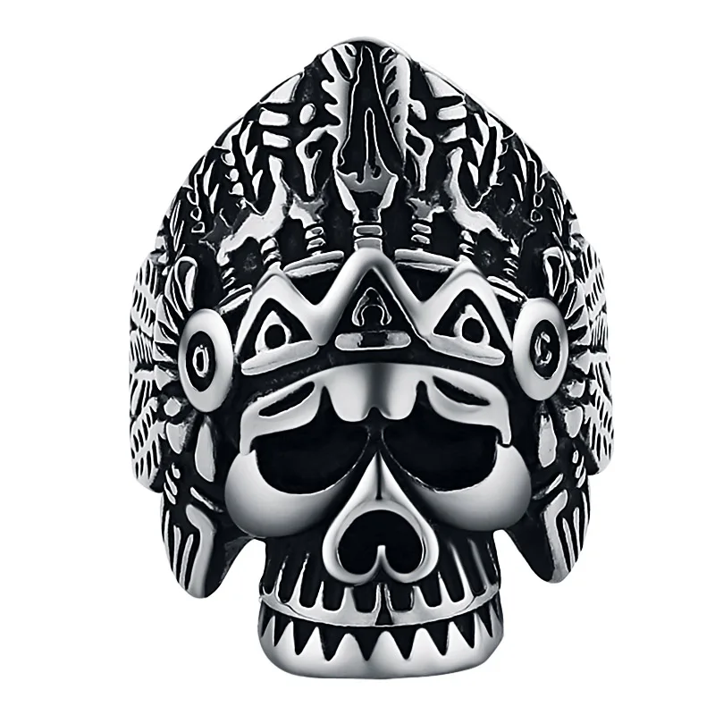 Индийский головной убор Valily с перьями Dayak кольца черепом из нержавеющей стали в