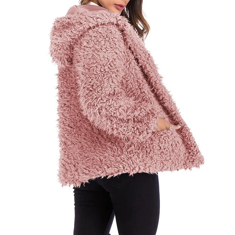 Женское короткое пальто с капюшоном повседневное Свободное длинным рукавом из