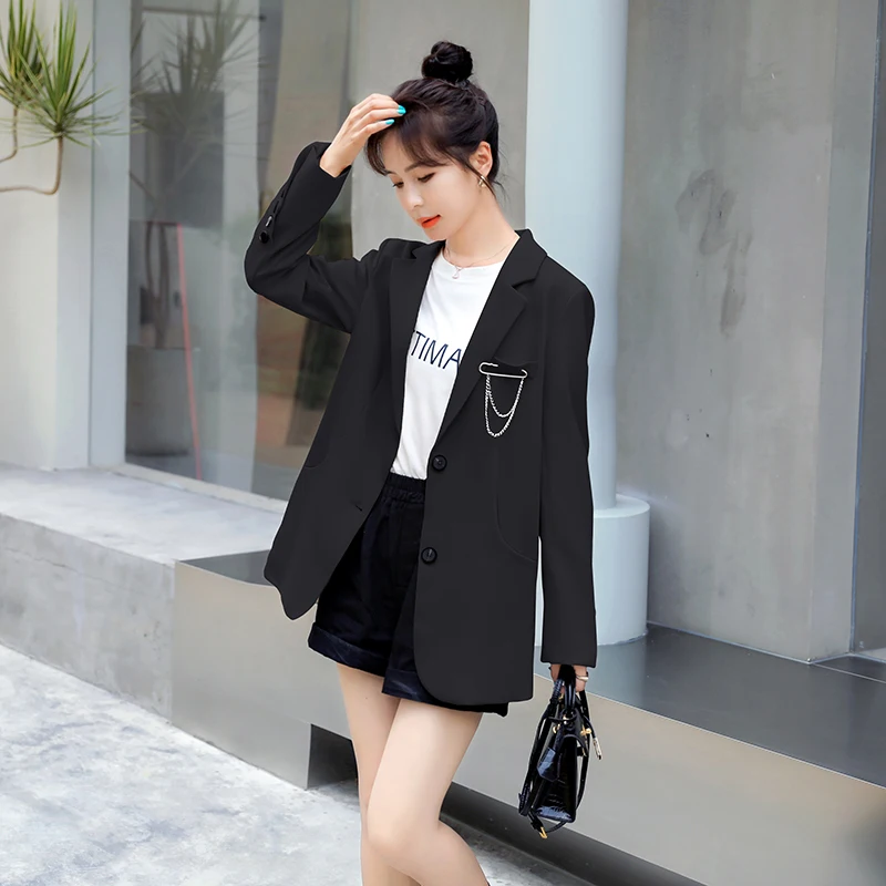 

Женский приталенный Блейзер, черный однобортный пиджак цвета хаки в Корейском стиле, весна-осень, модель F102