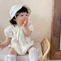 2022 summer new baby girl floral clothes cute embroidery flower bodysuit for girls fashion puff sleeve dress princess jumpsuit