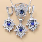 Наборы свадебных украшений с натуральным камнем синего цвета, женские свадебные аксессуары свободно свисающие серьги, ожерелье и кольцо, 6 цветов