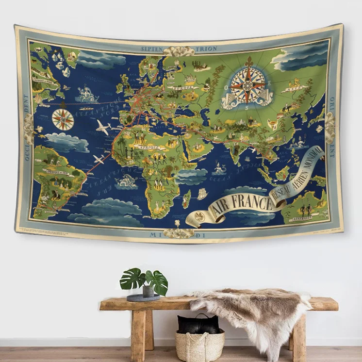 

New Creative Ins Style Tapestry Digital Printing World Map Modeling Horizontal Wall Decoration