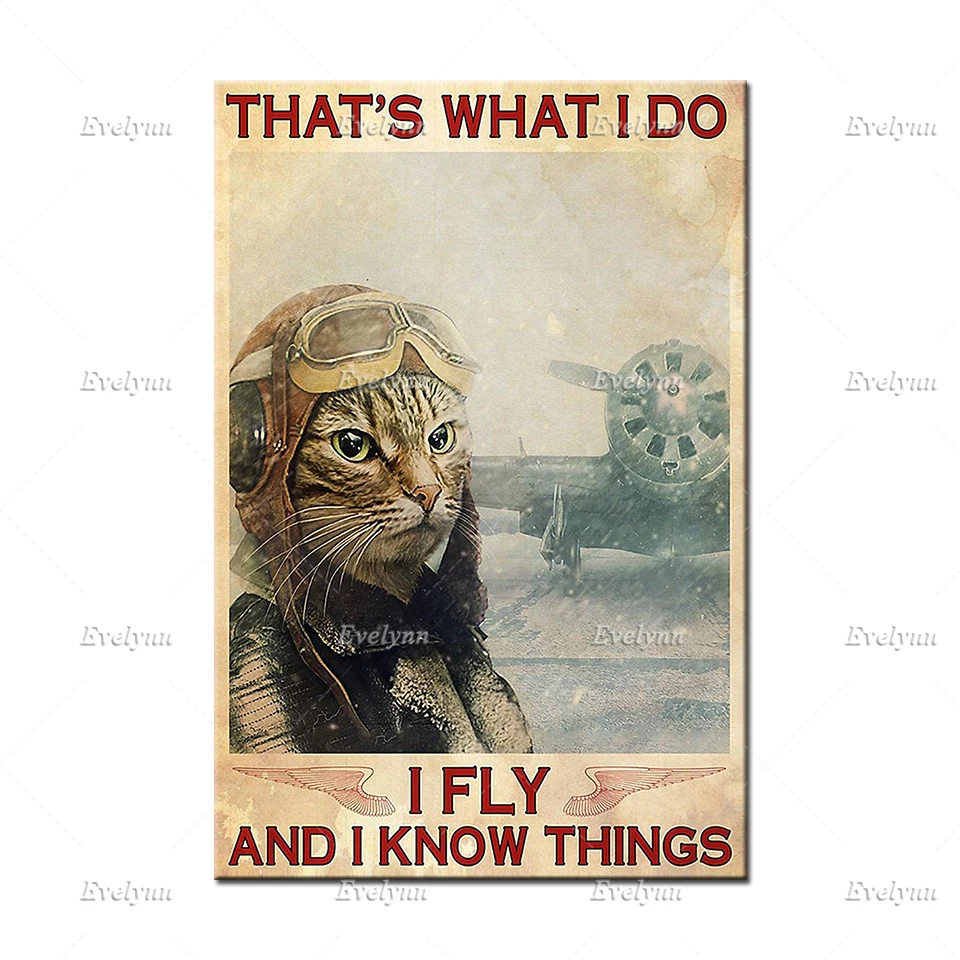 Постер с кошкой-пилотом | Я летаю и знаю вещи принты кошками для влюбленных
