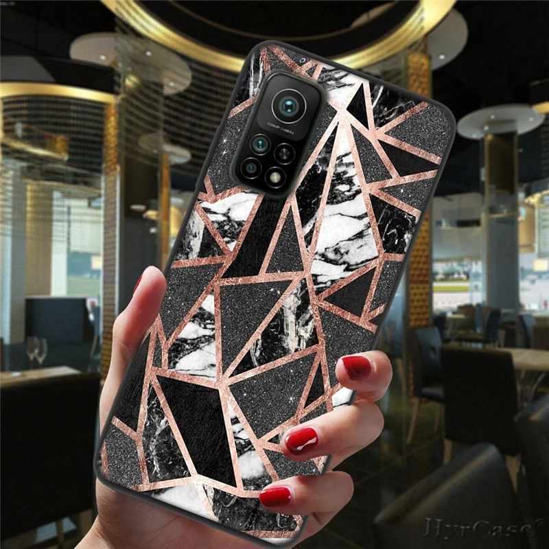 Marble Geometric Art Black Phone Case For Xiaomi Mi 10T Lite 10 Ultra Redmi Note 9S 7 8 9 Note9 Pro 8T Silicone Back Cover xiaomi leather case cosmos blue