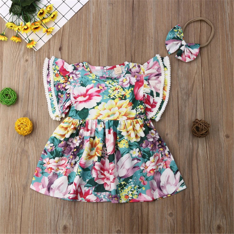 Топ и шорты для новорожденных девочек Летнее цветочное платье маленьких