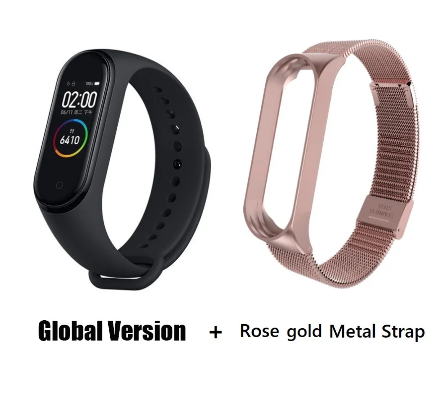 GB rose gold metal Глобальная версия Xiaomi Mi Band 3 Смарт-Браслет фитнес-браслет 3 большой сенсорный экран сообщение частота сердечных сокращений Smartband - Цвет: GB rose gold metal