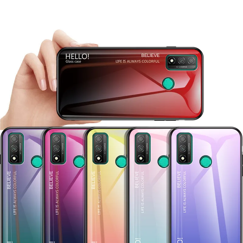Градиентный чехол для телефона Huawei P Smart 2020 6 21 дюйма цветной из закаленного стекла