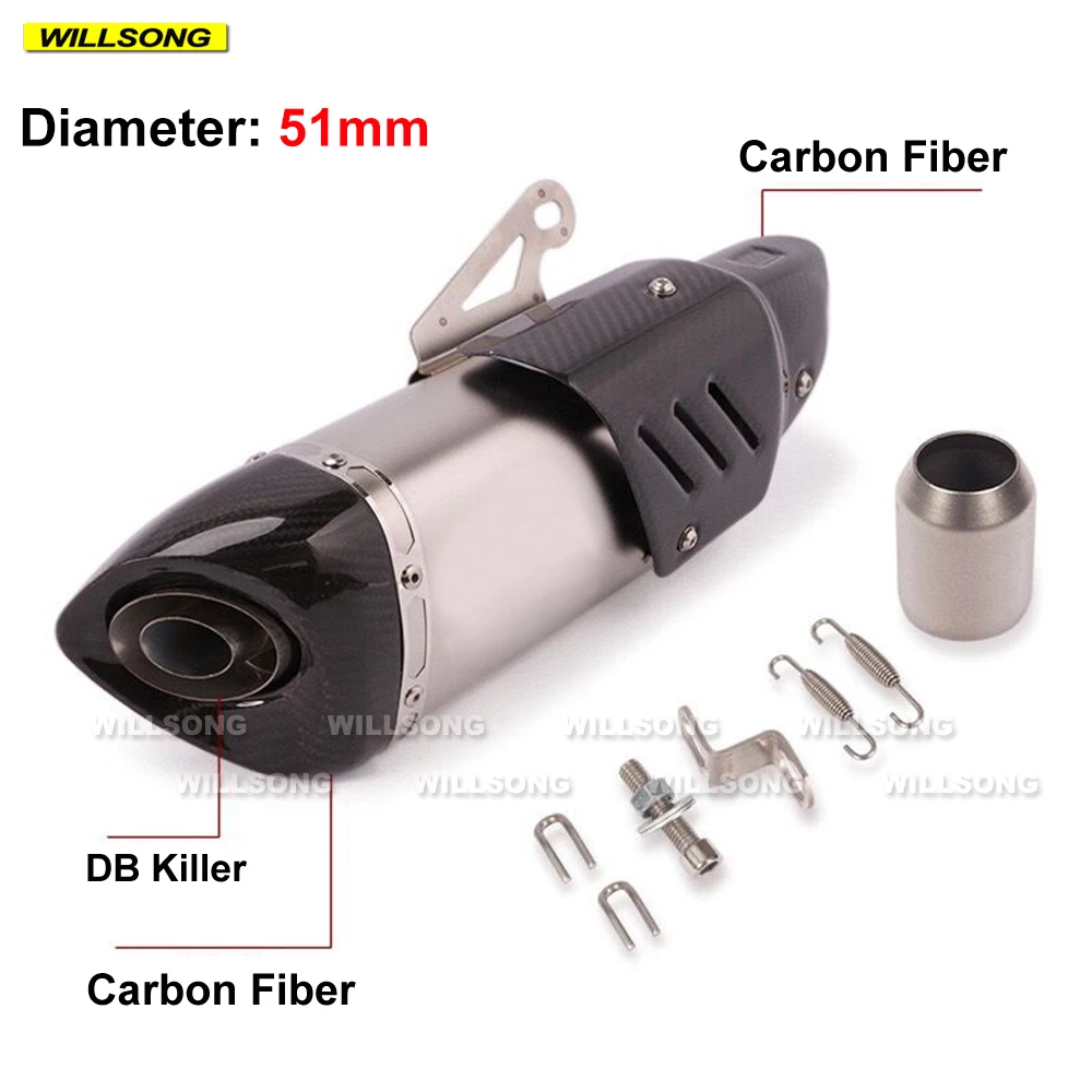 

36/51mm Motorcycle Exhaust Pipe Muffler With DB Killer Real Carbon Fiber Stainless Steel Universal For NINJA ZX10R YZFR3 CBR250R