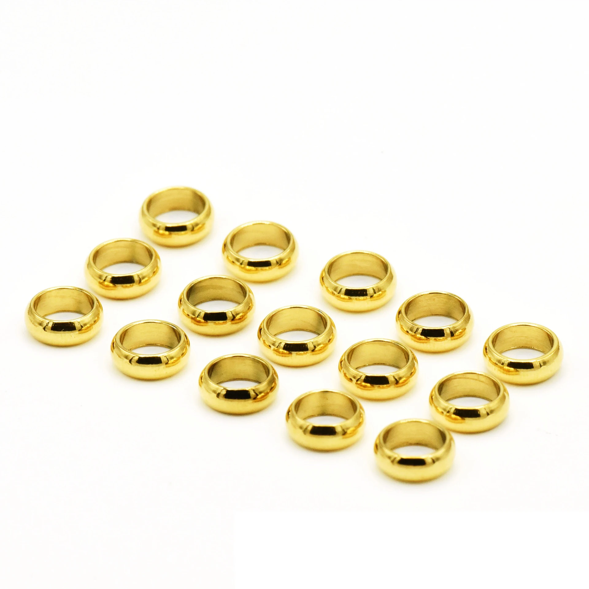 Круглые Бусины Из Нержавеющей Стали плоские бусины-разделители золотого цвета