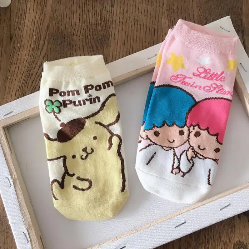 Sanrioed LittleTwinStars KEROPPI Cinnamoroll Mymelody Мультяшные хлопковые носки с мелким ртом женские |