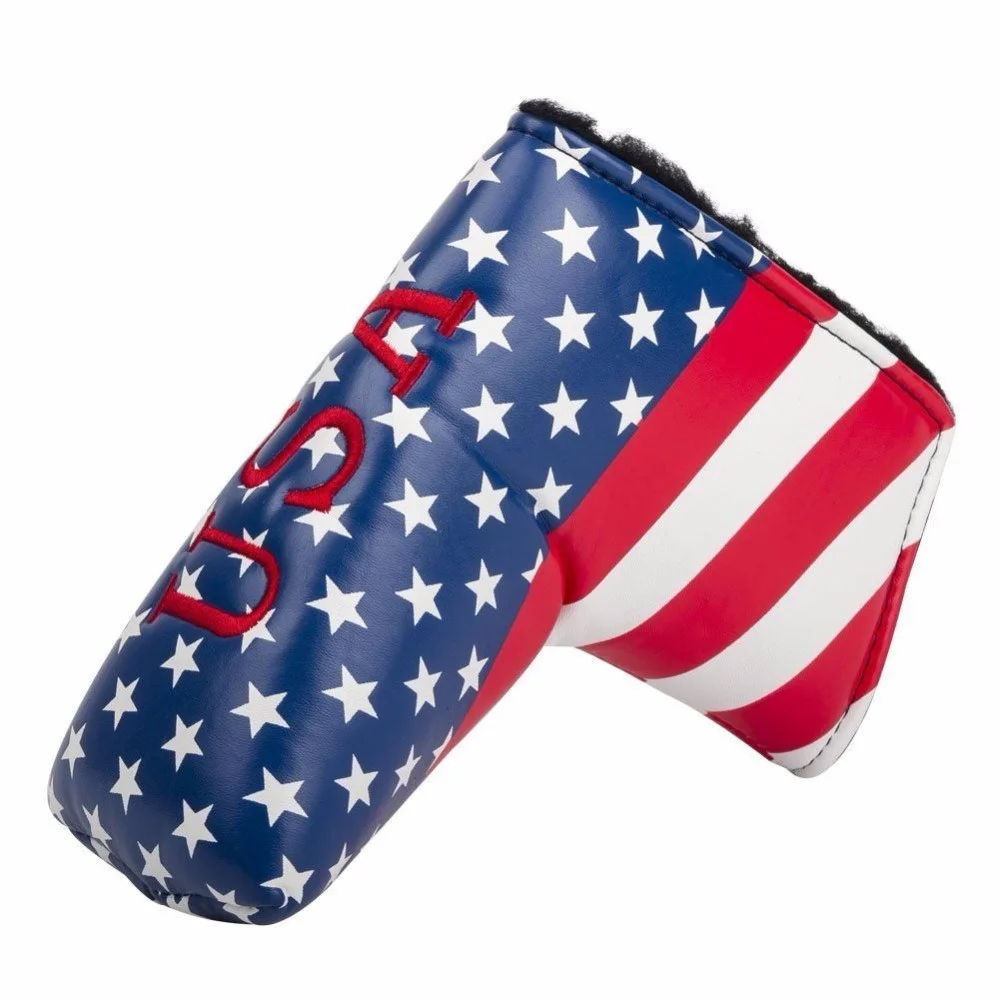 

Pu Leather Embroidered with American Flag. Usa, Golf Head Protection, Putter, L-shape