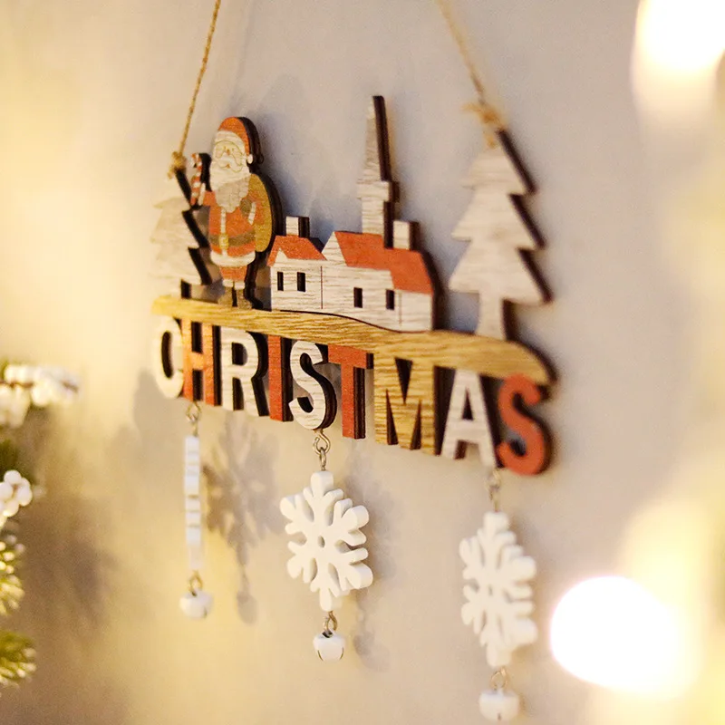 

Wooden Christmas Door Hanging Oranments Wall Xmas Dec Merry Christmas Decor for Home 2021 Happy New Year Door Pendants