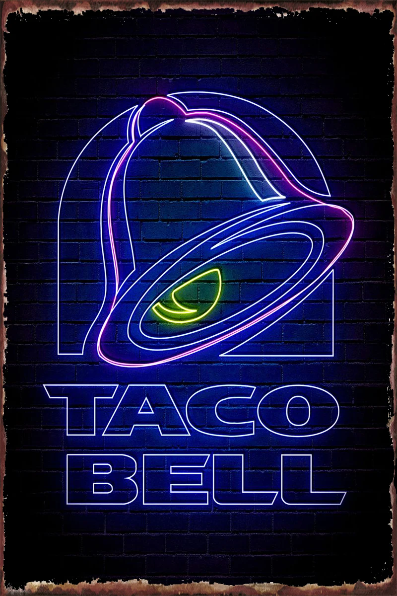

Жестяной винтажный металлический знак Taco Bell, оловянные таблички, Настенный декор, украшение для комнаты в стиле ретро для искусства, мужска...