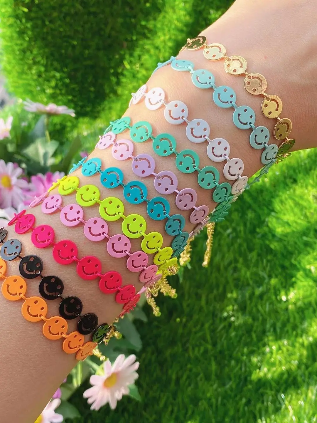 10 шт. Новинка! Счастливой улыбкой латунь эмаль красочные цепь браслет ювелирные