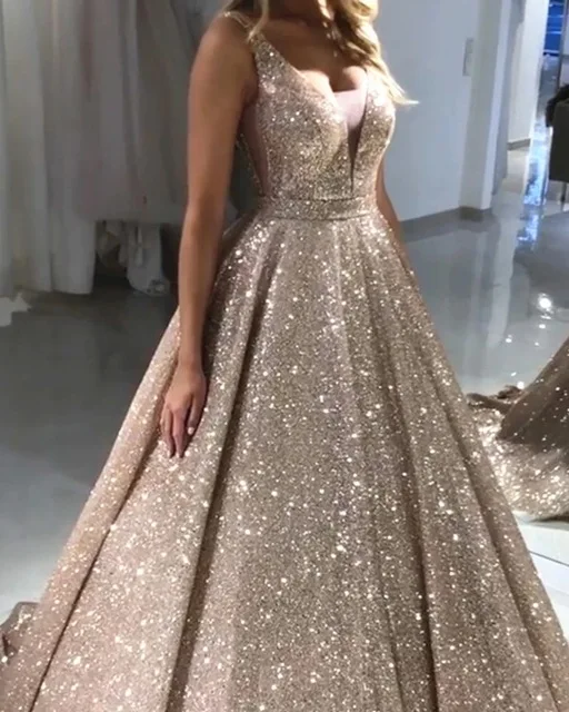 Glittering Gold Sequin Evening Dresses 2020 Backless Party Gowns V-neck Sparkle Burgundy Ball Gown Prom Dress | Свадьбы и торжества