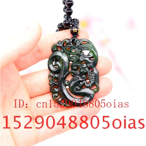 Натуральный черный китайский Нефритовый Дракон Ожерелье Феникса обсидиан