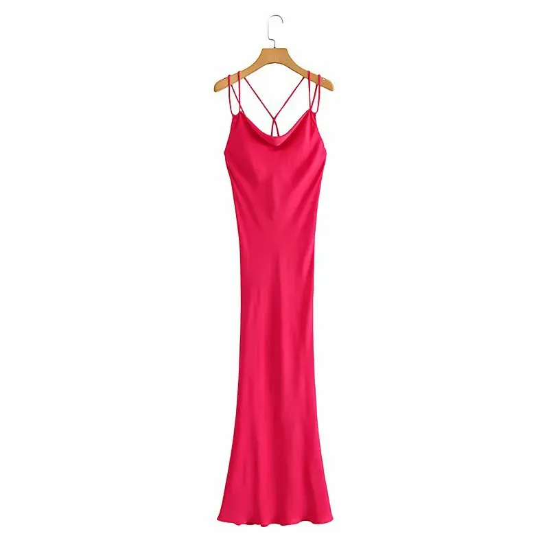 

DOUJILI Summer Long Dress Sleeveless Backless Soft Solid Red Dress Open Side 2021 New Party Dress For Women