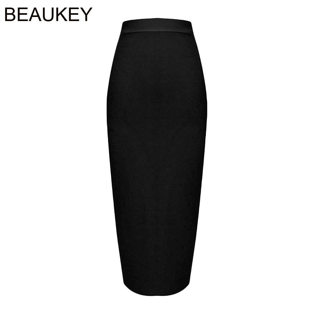 BEAUKEY 2018 синяя юбка карандаш до середины икры бандажная длинная облегающая