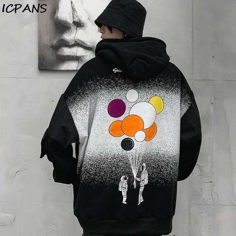 ICPANS с принтом космонавта и воздушного шара флисовые толстовки в стиле пэчворк
