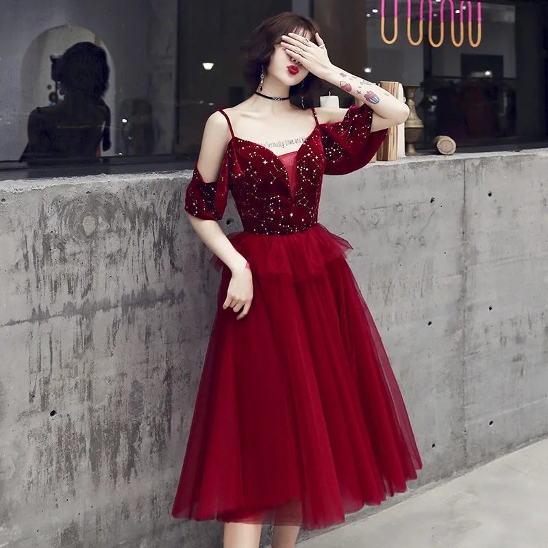 

A-Line Prom DressIt's Yiiya K290 Sling Sequined Short Sleeve Vestidos De Gala V-Neck Plus Size Dresses Women Party Night