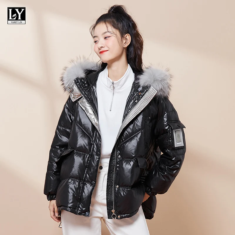 

Зимнее женское пальто LY VAREY LIN, свободная парка на 90% пуху белой утки, с капюшоном и натуральным мехом, со спущенными рукавами
