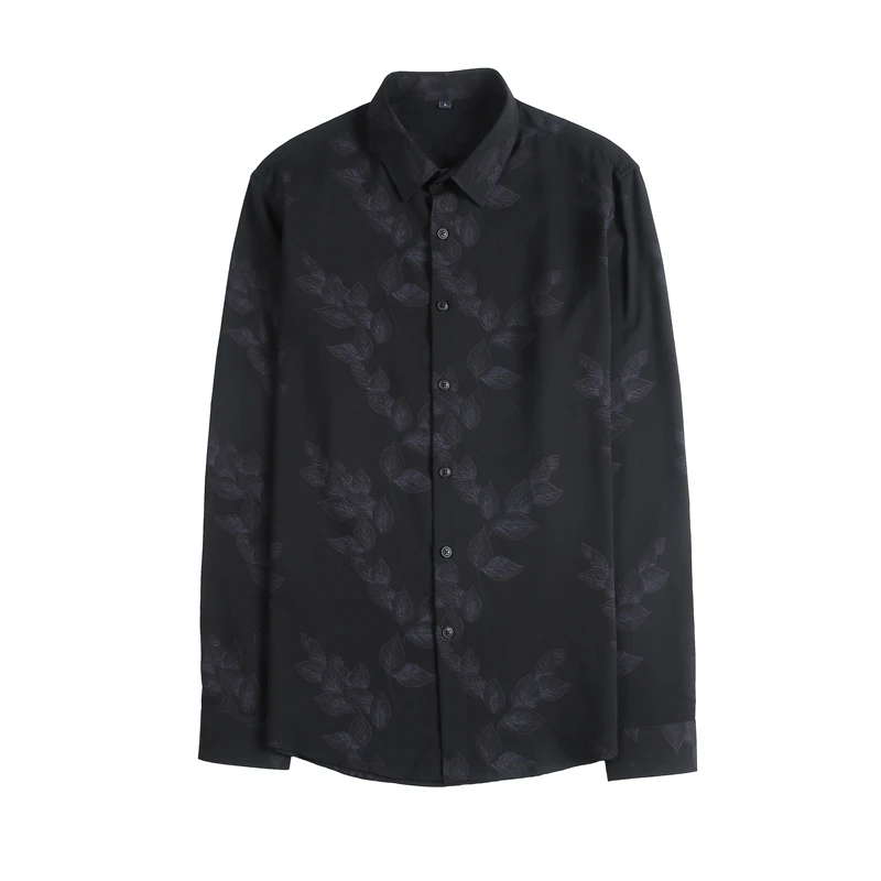 

Black/Green Top Quality Men Floral Shirts Long Sleeve Simple All Match Business Formal Wear Slim Fit Office Chemise Homme 4XL-M