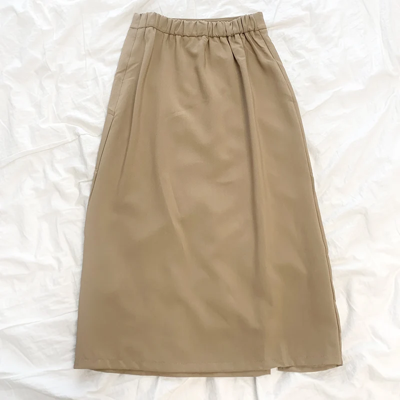 Женская Однотонная юбка Harajpoo корейская мода с Боковым Разрезом осень 2021 новая