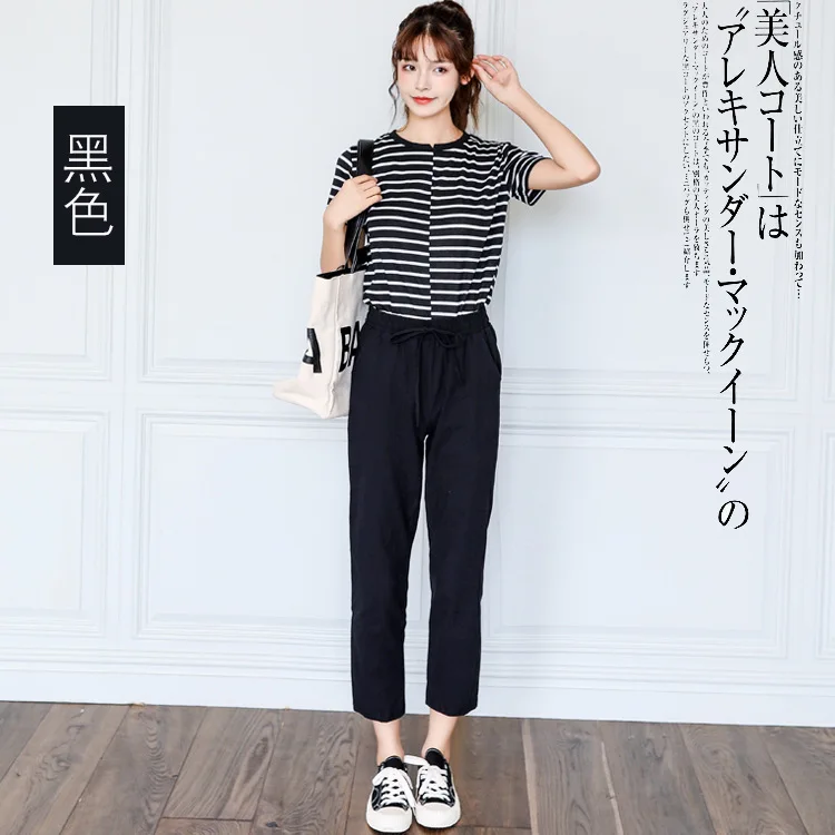 

Womens Spring Summer Pants Cotton Linen Solid Elastic Waist Candy Colors Harem Trousers Soft High Quality For Female Ladys S-XXL