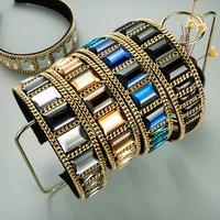 new baroque headband fashion wide sided chain inlaid glass diamond hairband female korean super flash hair accessories
