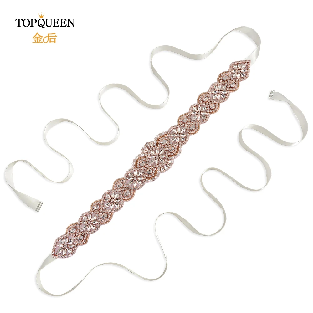 TOPQUEEN S161B-RG, розовое золото, свадебный пояс, стразы, стразы, пояс для свадебного платья