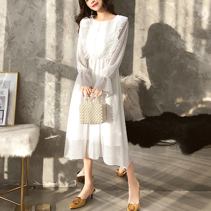 Женское Шифоновое Платье Bella philosophy длинное платье в горошек брюки клеш с