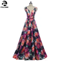 printed flower evening dress sleeveless sexy v neck slim long cocktail ball gown prom dress lace up backless elegant dress