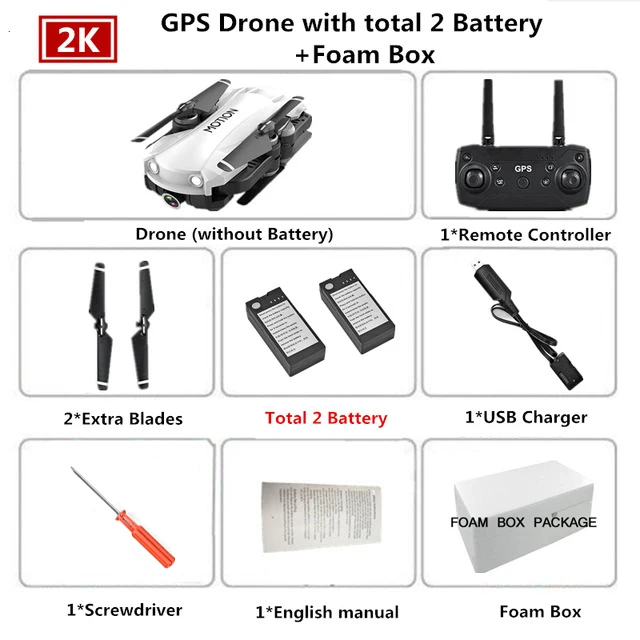 HYR10 Дрон GPS 5G WiFi Регулируемая 2K камера селфи-Квадрокоптер RC более низкая мощность возврат Безголовый режим FPV Дроны с камерой HD - Цвет: White Foam 2 battery