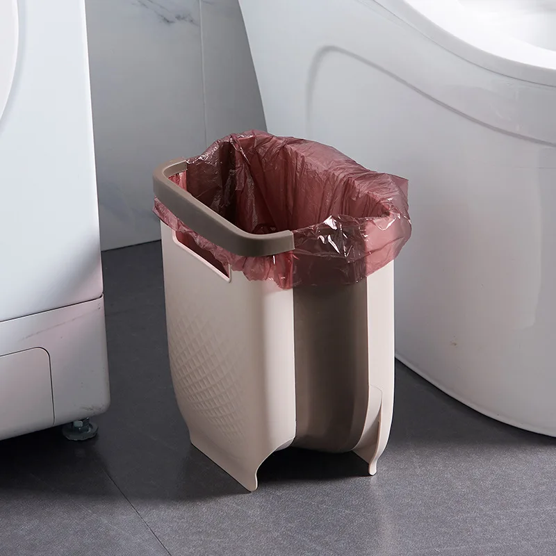 

Hanging Foldable Trash Can with Handle Saving Space Easy to Reach Collapsible Waste Bin for Cabinet Door Car Bedroom Hot