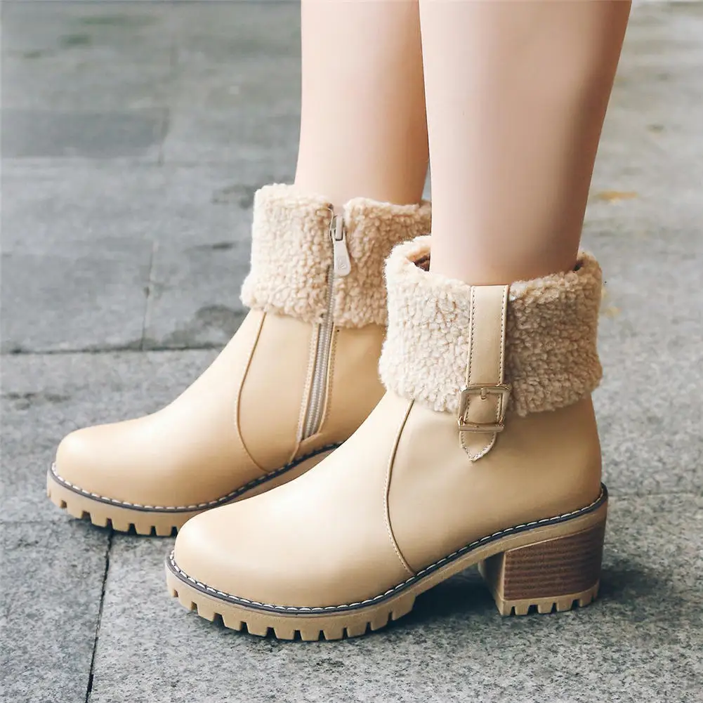 

2021 Lapolaka Hot Sale Warm Plush High Heel Zip Boots Woman Shoes Buckle Decoration Winter Boot Comfy Work Office Shoes Lady