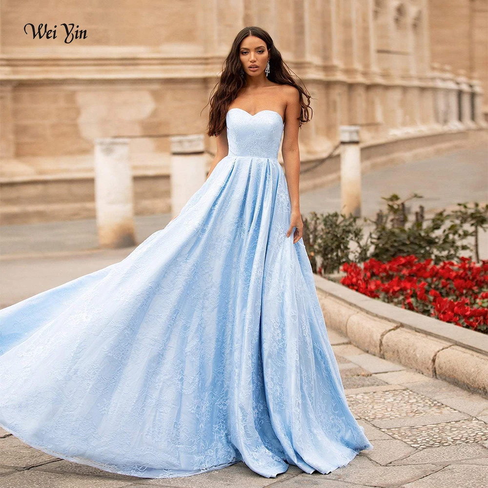 

wei yin AE0473 New Style Evening Dress Girls Party Dress Sleeveless Sweetheart Applique Lace Satin A-Line Prom Dress