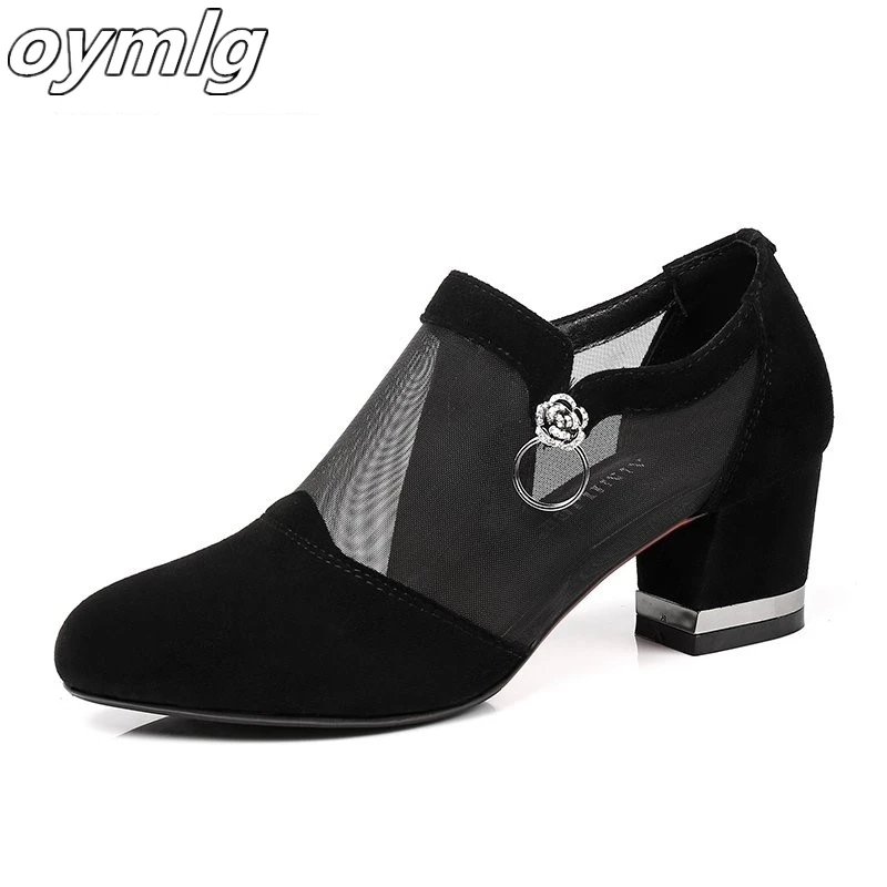 

Summer Women High Heel Shoes Mesh Breathable Pumps Zip Pointed Toe Thick Heels Fashion Female Dress Shoes Elegant Footwear