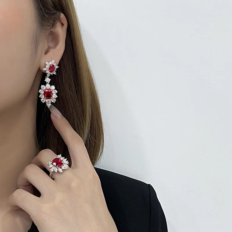 

COSYA 100% 925 Sterling Silver Red 8*10mm High Carbon Diamond Temperament Engagement Wedding Luxury Earrings Women Fine Jewelry