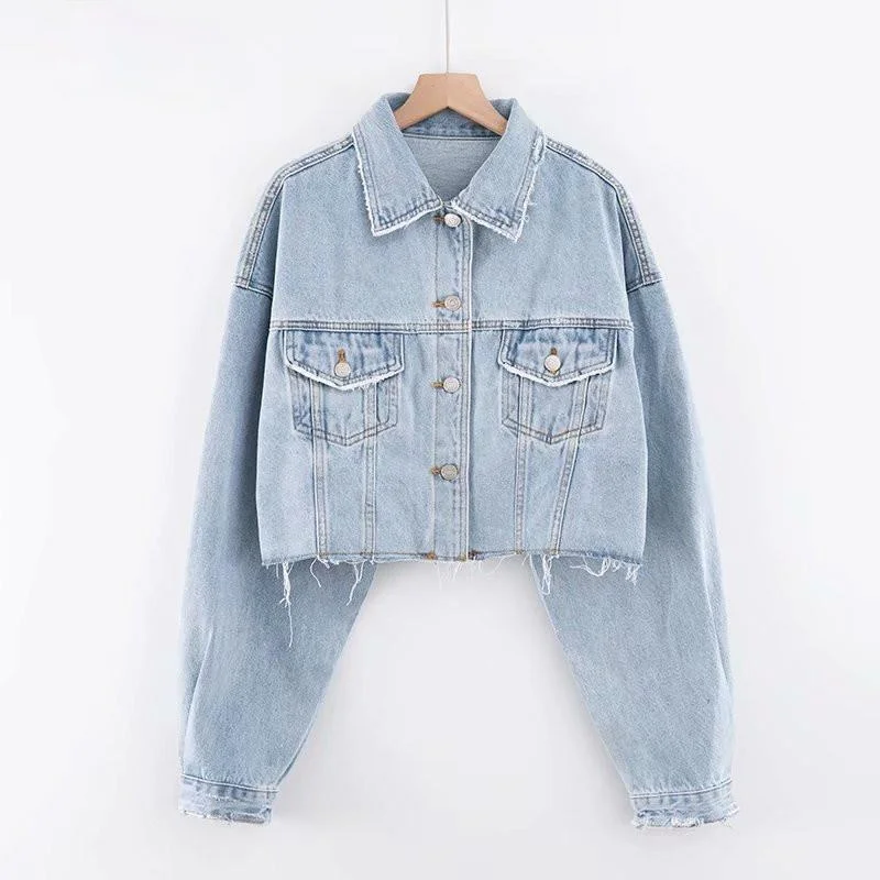 

Zoulv 2021 Spring and Autumn Women Street Fashion Casual Denim New Retro Washed Loose Short Denim Jacket
