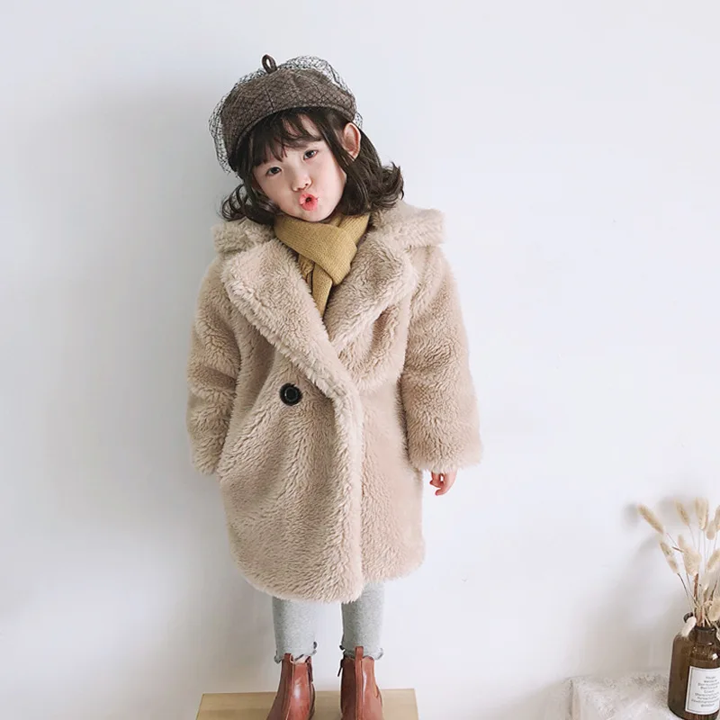 

Autumn and Winter New Children's Clothing Girls Faux Fur Coat Big Size Children's Cotton-Padded Coat Granulated Wool Baby Jacket