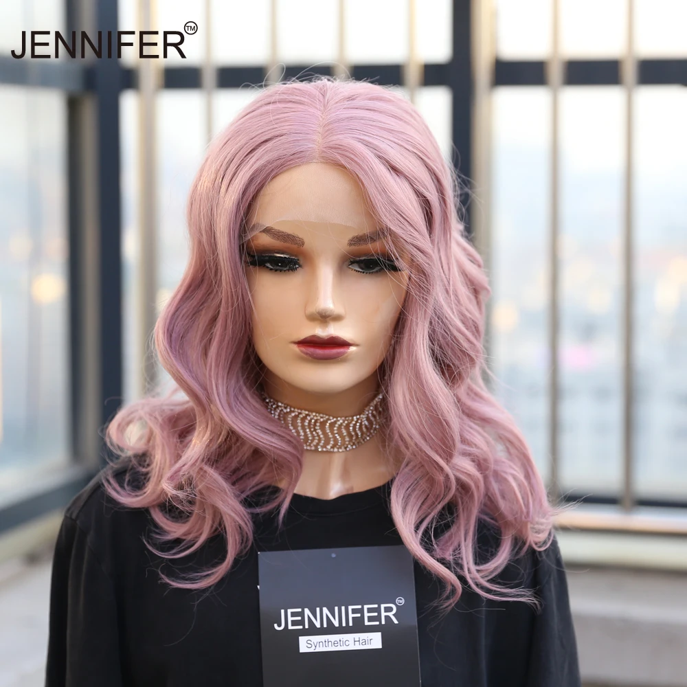 

Synthetic wig Short Wavy Wigs for Women Pink color Wigs Middle Part Lace Heat Resistant Fiber Cosplay/Party/Daily Wigs